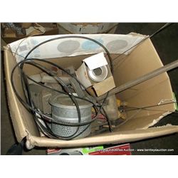 BOX: ASSORTED NUTS, BOLTS, MINNOW BUCKET