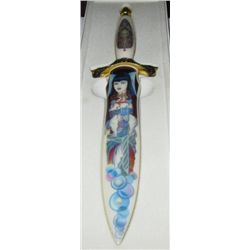 Knife With Asian Lady Painted on Sheath.