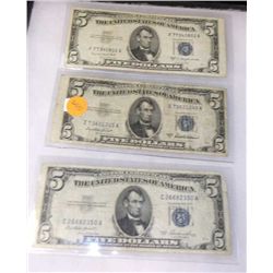 3-Five Dollar Silver Certificates