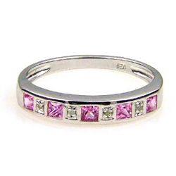 0.32ct Pink Sapphire Diamond Ring Sterling Silver