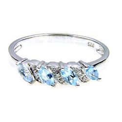 Genuine .33ct Aquamarine Diamond Ring Sterling Silver
