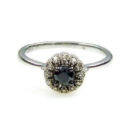Natural .56ct Black Diamond Ring Sterling Silver