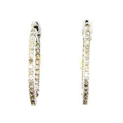 Natural .75ct Diamond Hoop Earrings Sterling Silver