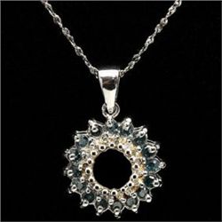 18K WHITE GOLD PLATED BLUE DIAMOND PENDANT