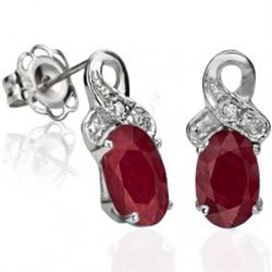 Amazing Genuine Ruby & Diamonds Silver Earrings