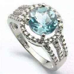 10mm Round Blue Topaz in 0.925 Silver Ring