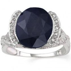 6CT Sapphire & Diamond in 0.925 Silver Ring