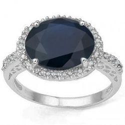10x12mm Sapphire & Diamond in 0.925 Silver Ring