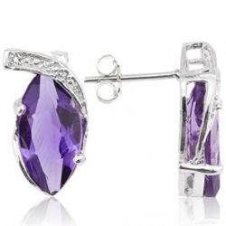 Marquise 7x14mm Amethyst & Diamond Silver Earrings