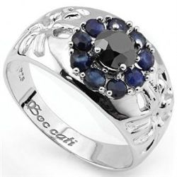 Beautiful Design Black Diamond & Sapphire Silver Ring