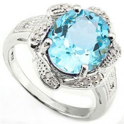 Wonderful 6.2CT Blue Topaz & Diamond Silver Ring