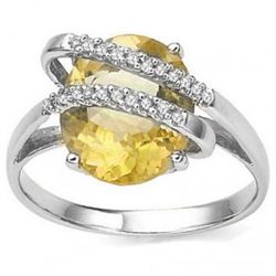 10x12mm Oval Citrine & Diamond 0.925 Silver Ring