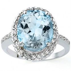 10x12mm Oval Blue Topaz & Diamond 0.925 Silver Ring