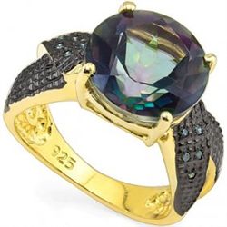 12mm Fancy Quartz & Blue Diamond with Gold Plated Ring