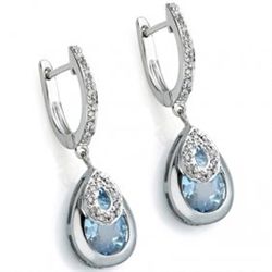 Pretty 3.15 Ct Blue Topaz Silver Earrings