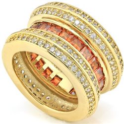 Brilliant Created Orange / White Sapphire Silver Ring