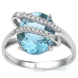 Stunning 5CT Oval Blue Topaz & Diamond Silver Ring