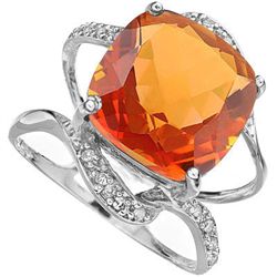 Fine 12mm/6.5CT Azotic Quartz & Diamond Silver Ring