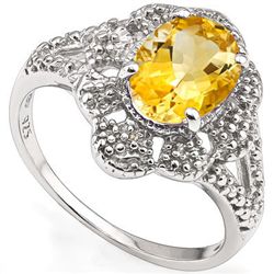 Golden Yellow 7x9mm Citrine & Diamond Silver Ring