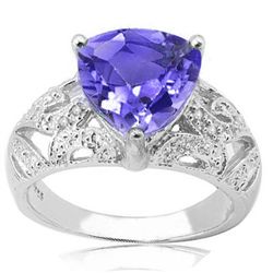 Royal Blue 10mm Lab Tanzanite& Diamond Silver Ring