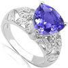 Image 2 : Royal Blue 10mm Lab Tanzanite& Diamond Silver Ring