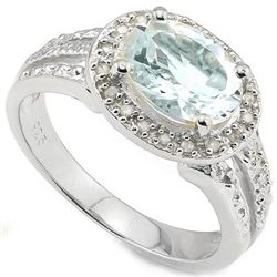 Amazing 7x9mm Aquamarine & Diamond Silver Ring