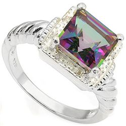 Fancy 8mm/2CT Mystical Quartz & Diamond Silver Ring