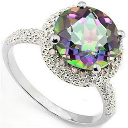 Fancy 10mm/3CT Mystical Quartz & Diamond Silver Ring