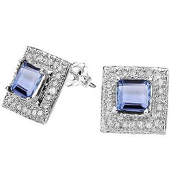 Square 5mm Genuine Tanzanite & Diamond 10k Gold Earring