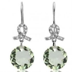 10mm Green Amethyst & Diamond in 10K Gold Earrings