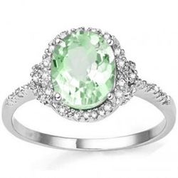 Green Amethyst & Diamond Gold Ring in Size 7