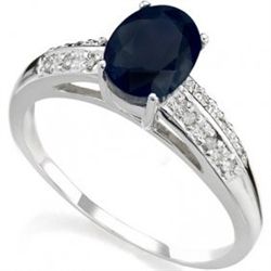 Oval Sapphire & Diamond in 10K Gold Ring-Size 7