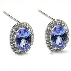 Genuine Tanzanite & Diamond in 10K Gold Earrings