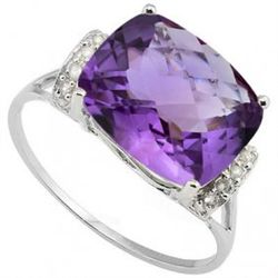 Cushion 10x12mm Amethyst & Diamond Gold Ring