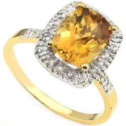 Round Golden Yellow Citrine, Diamond Gold Ring