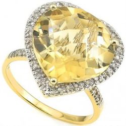 14mm Heart Shape Citrine, Diamond Gold Ring