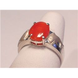 Elegant Red Coral Ring, 18k WG