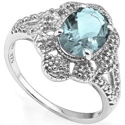 7x9mm Oval Topaz & Diamond 0.925 Silver Ring