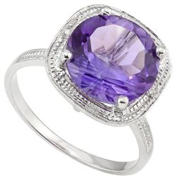 11mm Round Amethyst& Diamond 0.925 Silver Ring