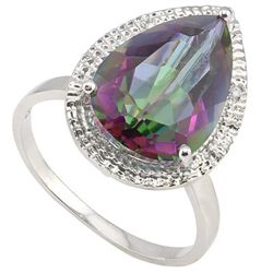 10x15mm Pear Fancy Quartz & Diamond Silver Ring