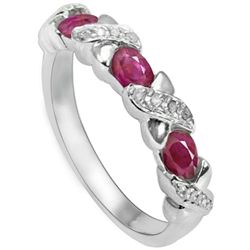 Genuine Ruby (0.66CT) & Diamond Silver Ring
