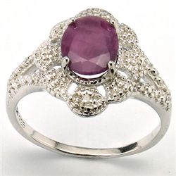 Nice 7x9mm Oval Ruby & Diamond 0.925 Silver Ring