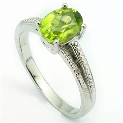 6x8mmLime Green Peridot & Diamond Silver Ring