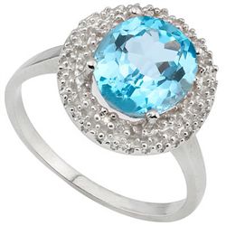 7x9mm/2.2Ct Oval Blue Topaz & Diamond Silver Ring