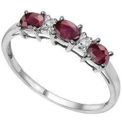 3x4mm/1.05CT Oval Ruby & diamond Silver Ring