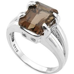 Charming 8x10mm Smoky Topaz, Diamond Silver Ring