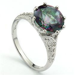 10mm/3.4CT Fancy Quartz & Diamond Silver Ring