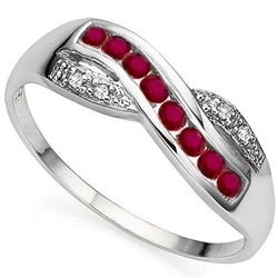 Channel Set 2mm/8pcs Ruby & Diamond Silver Ring