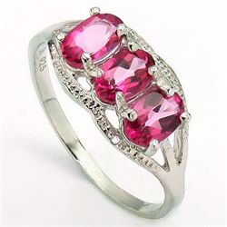 4x6mm/3pcs Oval Pink Topaz, Diamond Silver Ring