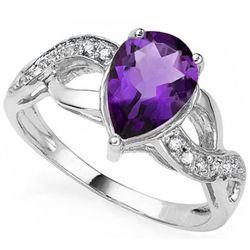 Beautiful Pear Cut Amethyst & Diamond Silver Ring